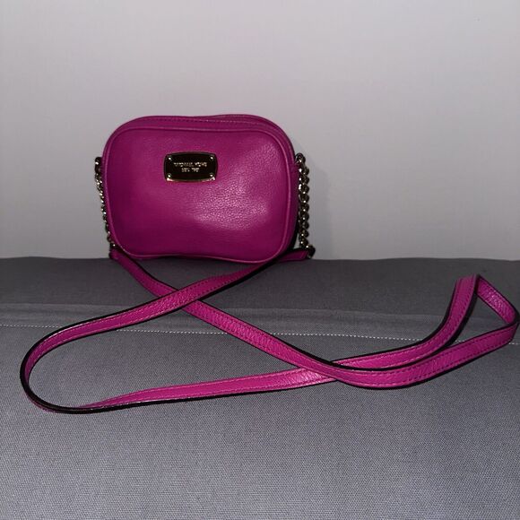 MICHAEL KORS PINK LEATHER MESSENGER CROSSBODY BAG GOLD CHAIN EUC - Picture 5 of 7